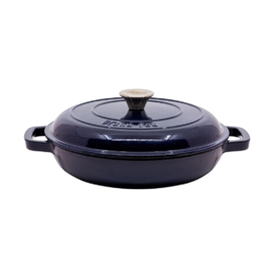 Tiefe Gusseisenpfanne mit Deckel, Blau, 2,25 l
